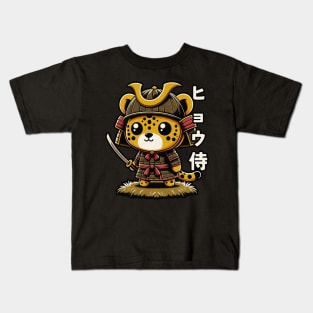 Kawaii Samurai Cute Animal Cub Jaguar with Katana Warrior Kids T-Shirt